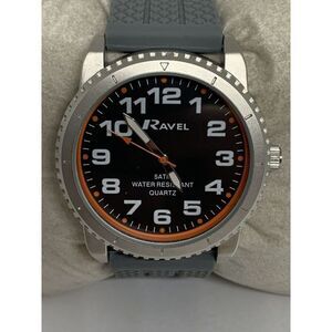 Ravel T2104 Mens Gray Silicon Analog Black Dial Quartz Genuine Wrist Watch HK872